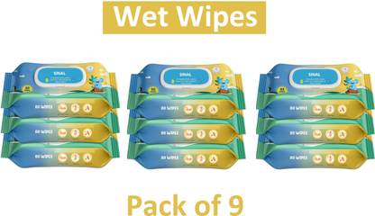 SINAL Pack of 9 Wet Wipes (80 leaf each) With Cap Wipes with Aloe Vera WIP14.3