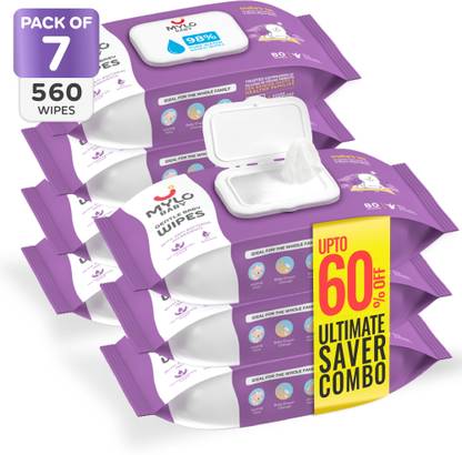 MYLO Baby Gentle Wipes with Coconut & Neem, Thick & Soft, Anti-bacterial, With Lid
