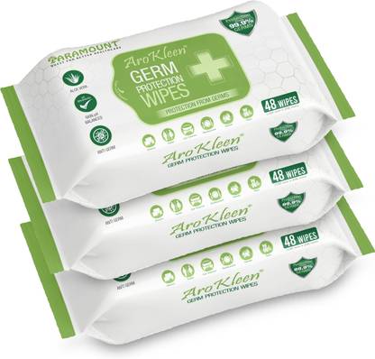 ARO KLEEN Germ Protection Wipes, Disinfectant Wet Wipes for Skin & Surfaces (Pack of 3)