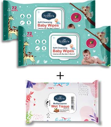 seabird Face Wipes for Dirt Removal Hand Cleansing Tissues & Baby Wet Wipes Combo Pack
