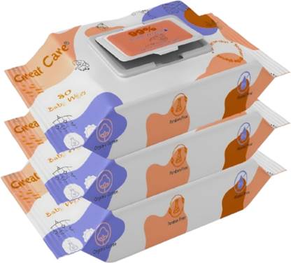 Great Care Baby 99% Pure Water Wet Wipes – Aloe Vera & Vitamin E, Soft and Paraben Free