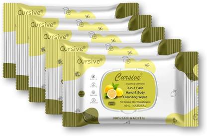Cursive Unisex Extra Cool Cleaning, Sanitizing Wet Wipes ,Makeup Remover Facial Tissues