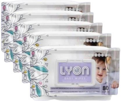 lyon baby wet wipes with lid enriched with aloe vera and vit e (80 wipes per pack)