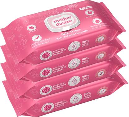 Mother Desire Baby Wipes With Lid, 99% Pure Water, Aloevera, Chamomile, pH Balanced, Pack Of 4  (288 Wipes)