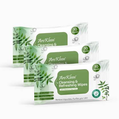 ARO KLEEN Cleansing & Refreshing Facial Wet Wipes With Neem & Tea Tree (Pack of 3)
