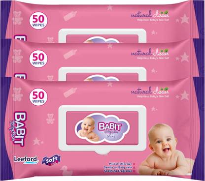 BABIT Baby Wet Wipes | Alcohol Free with Lid Pack of 3 (50 wipes Each)