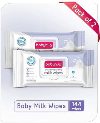 babyhug Milk Daily Moisturising Baby Wet Wipes 98% Water Pack of 2 - 72 Pieces