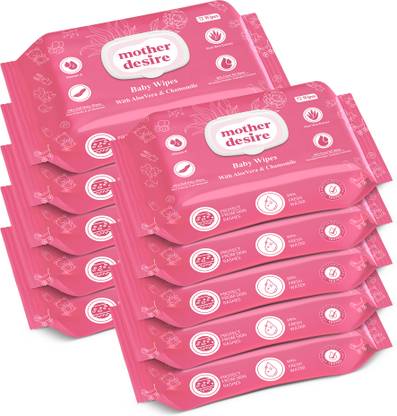 Mother Desire Baby Wipes With Lid, 99% Pure Water, Aloevera, Chamomile,pH Balanced, Pack Of 10  (720 Wipes)