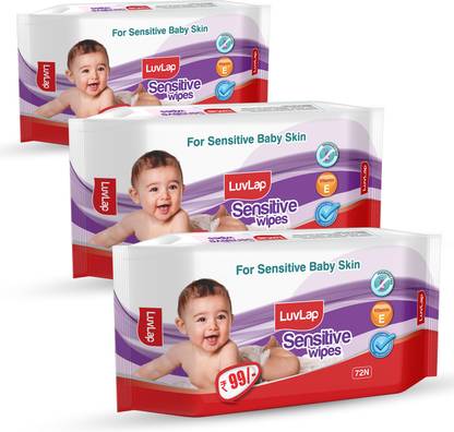LuvLap Sensitive Baby Wipes, Fragrance Paraben Free, 72 Wipes/Pack