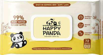 HAPPY PANDA Baby Wet Wipes Pack of 1 - 99% Water-Based, Biodegradable, Alcohol-Free