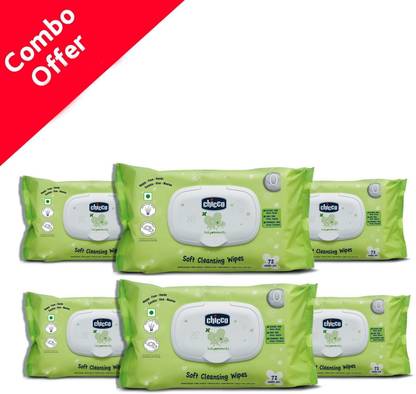 Chicco liptop Wipes (72 Count in Each) - Pack of 6
