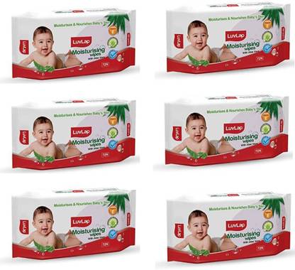 Luv Lap Moisturizing wipes for baby skin with Aloe Vera Extract,72 Wipes/Pack, Pack of 6
