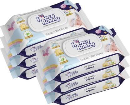 HONEY BUNNY Premium Wet wipes with aloe vera & Vitamin E (432 Wipes) Pack of 6