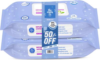 The Moms Co. Natural Baby 99% Water Wipes l Prevents Rashes l Soothe Skin l Aloe Vera & Calendula l 72 wipes l Pack of 2