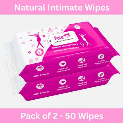 Pure M Natural Intimate Wipes for Women | Rose Anti Bacterial Wipes Pack of 2