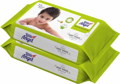 Little Angel Super Soft Baby Wipes,Non Lid,Aloevera&VitaminE,Pack of 2,72 count/pack