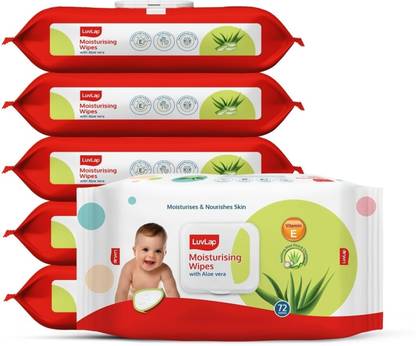 LuvLap Baby Moisturising Wipes with Aloe Vera,72 Wipes/pack, with lid, Pack of 6 Combo