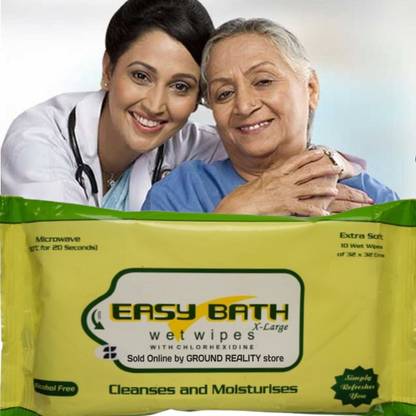 easy bath Wet Wipes 18 Packs (180 pcs). 10 Pulls/Pack– 32x32cms with 18 FREE Disposal Bags