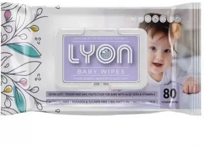 lyon baby wet wipes with lid enriched with aloe vera and vit e (80 wipes per pack)