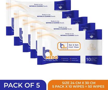 Bmedo Body Cleansing Wet Bed Bath Wipes for Adults(Pack of 5)