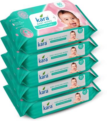 KARA Baby Wet Wipes with Lid | With goodness of Chamomile & Vitamin E | Pack of 5 |
