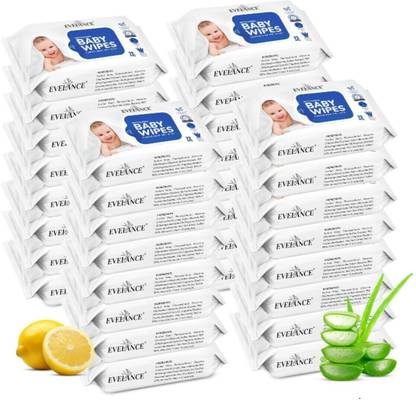 EVELANCE Caring Baby Wet Wipes with lid & Aloe Vera Extract | 72 Pieces | Pack Of 32