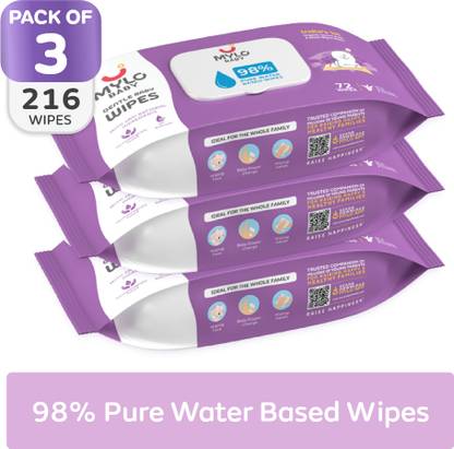 MYLO Baby Gentle Wipes with Coconut & Neem, Thick & Soft, Anti-bacterial, With Lid
