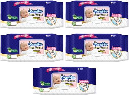MamyPoko EXTRA CLEAN BABY WIPES, 72 PCS PACK, COMBO OF 5 PACKS, TOTAL 360 WIPES