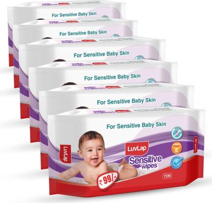 LuvLap Sensitive Baby Wipes, Fragrance Paraben Free, 72 Wipes/Pack