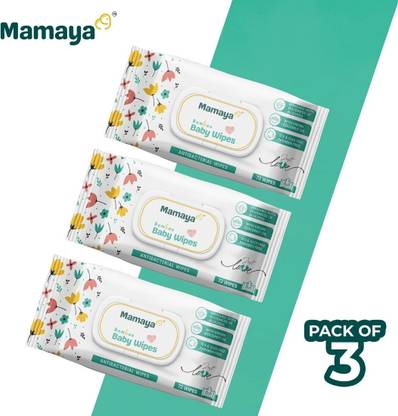 MAMAYA Baby Wipes with coconut oil, Aloe Vera, Ph5.5, pack of 3/with Lid( 216 Wipes )