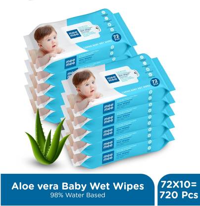 MeeMee Soft Cleansing Baby Wet wipes without Lid | Aloe vera - Pack of 10