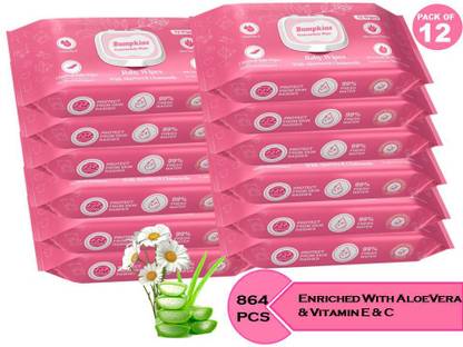 Bumpkins Contains Aloe Vera & Vitmain E + C,No Parabens & Chlorine Pack of 12(864 Wipes)