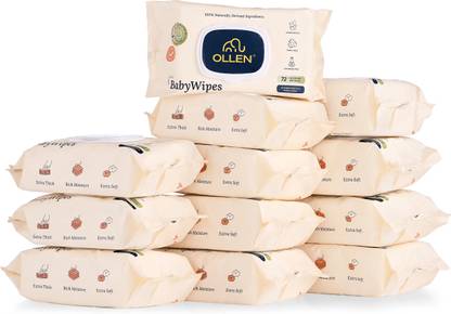 OLLEN Baby Wet Wipes with Aloe Vera Extract (Pack of 12)