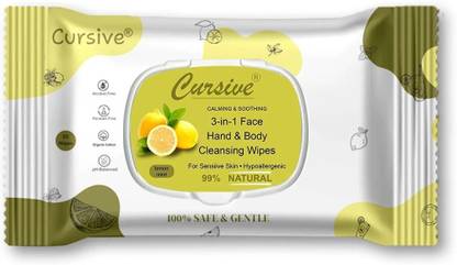 Cursive Unisex Extra Cool Cleaning Face & Body Makeup, Oil ,Sweat Remover Wipes/Tissues