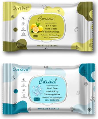 Cursive Bathing Wipes|Eliminates Germs|Antibacterial|For Adults|Travel Friendly
