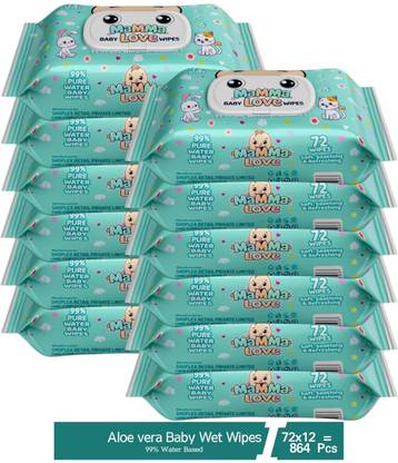 Mamma Love 99% Pure Water Baby Wet Wipes with Lid | Pack of 12 | 72 pcs/pack |..
