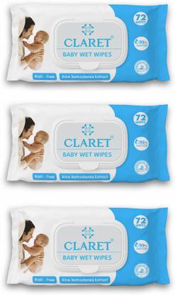 CLARET Baby Wet Wipes with 99% Purified Water & Aloe Vera Soap-Free, Gentle & Soft