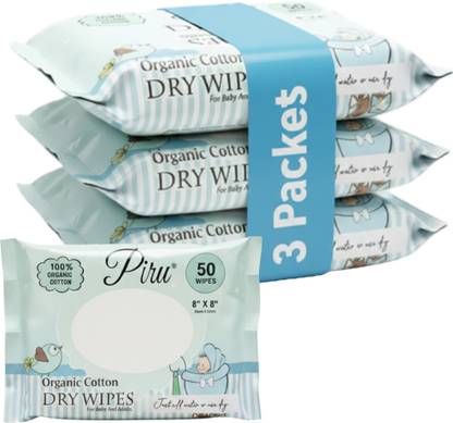 Piru 150 Count Disposable Dry Wipes for Baby / Face / Adults / Cleansing Ultra Soft Non-Wooven Wipe|Size 8" x 8"Inches Travel Size - Non-Moistened Fragrance Free Cleansing Cloths for Adults, Incontinence, Baby, Body ,and Beauty
