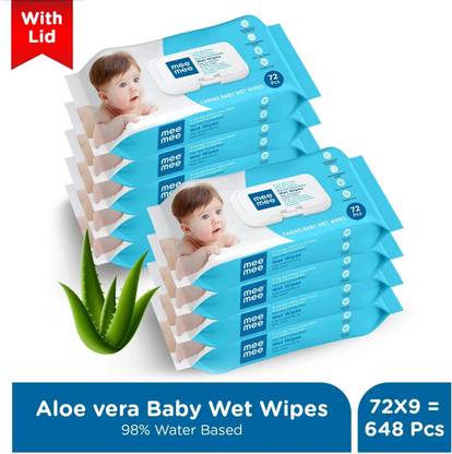 MeeMee Soft Cleansing Baby Wet wipes with Lid | Aloe vera - Pack of 9