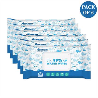 DIGNITY 99% Water Wipes Enriched with Aloe Vera and Vitamin E, 150x200 mm, 80 Wipes/Pack (Pack of 6) 480 Wipes