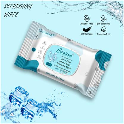 Cursive Unisex Extra Cool Cleaning Face & Body Makeup, Oil ,Sweat Remover Wipes/Tissues