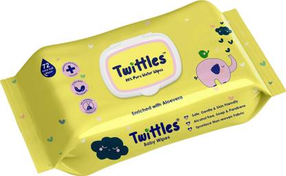 Twittles Soft Baby Cleansing Wipes With Lid, 99% Water & Aloe Vera,Vegan & Safe
