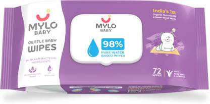MYLO Baby Gentle Wipes with Coconut & Neem, Thick & Soft, Anti-bacterial, With Lid