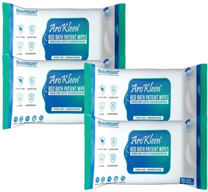ARO KLEEN Bed Bath Patient Wet Wipes Large Towels Enriched with Chlorhexidine & Aloe Vera