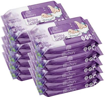Blissbury Baby Wipes 80 Sheets Pack of 10