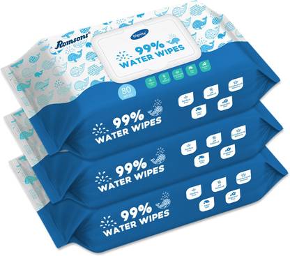 DIGNITY 99% Water Wipes Enriched with Aloe Vera and Vitamin E, 150x200 mm, 80 Wipes/Pack (Pack of 3) 240 Wipes