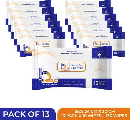 Bmedo Body Cleansing Wet Bed Bath Wipes for Adults(10x13=130 Wipes)