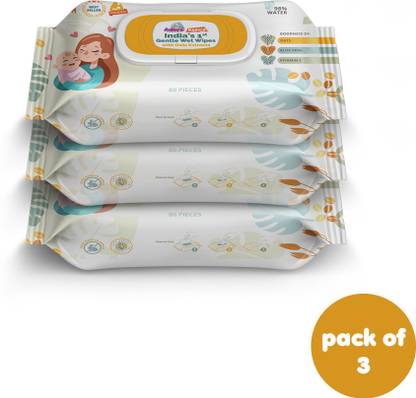 Adore India's 1st Baby Gentle Wet Wipes with Oat Extracts w Lid- 98% Water-80PC Pack*3