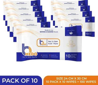 Bmedo Body Cleansing Wet Bed Bath Wipes for Adults(10x10 =100 Wipes)