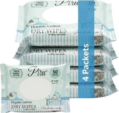 Piru Dry Wipes for Baby and Adults Ultra Soft Cleansing Wipes 50 wipes (Pack 3)